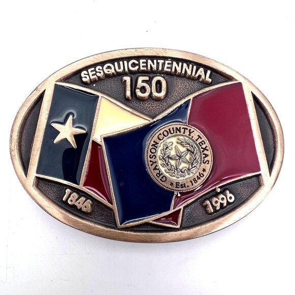 Grayson County Texas Sesquicentennial 150 Belt Buckle Republic of Texas Sherman - Picture 1 of 11